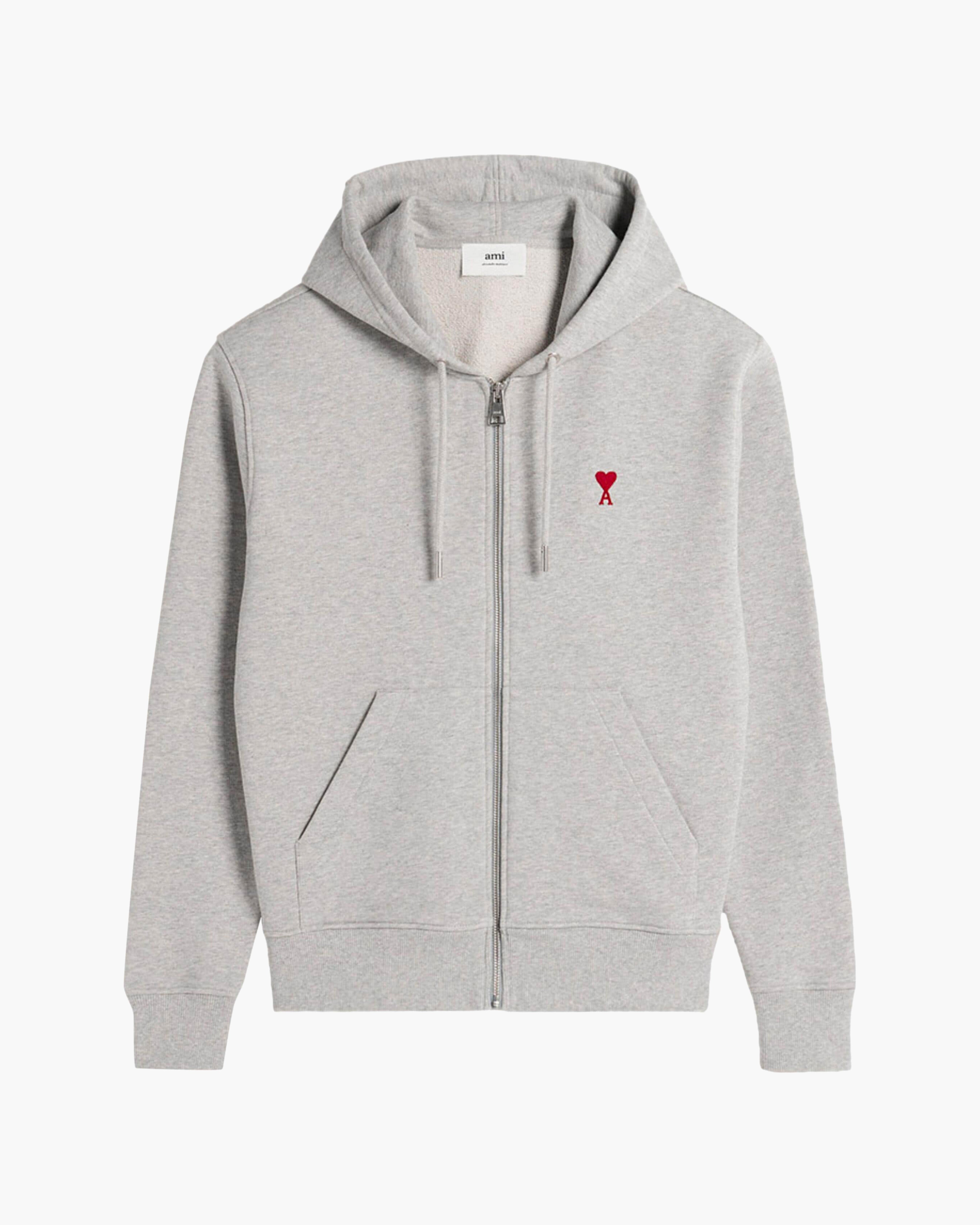 Ami Paris Hoodie à Fermeture Zippée Ami de Coeur Gris - Dimension Stores