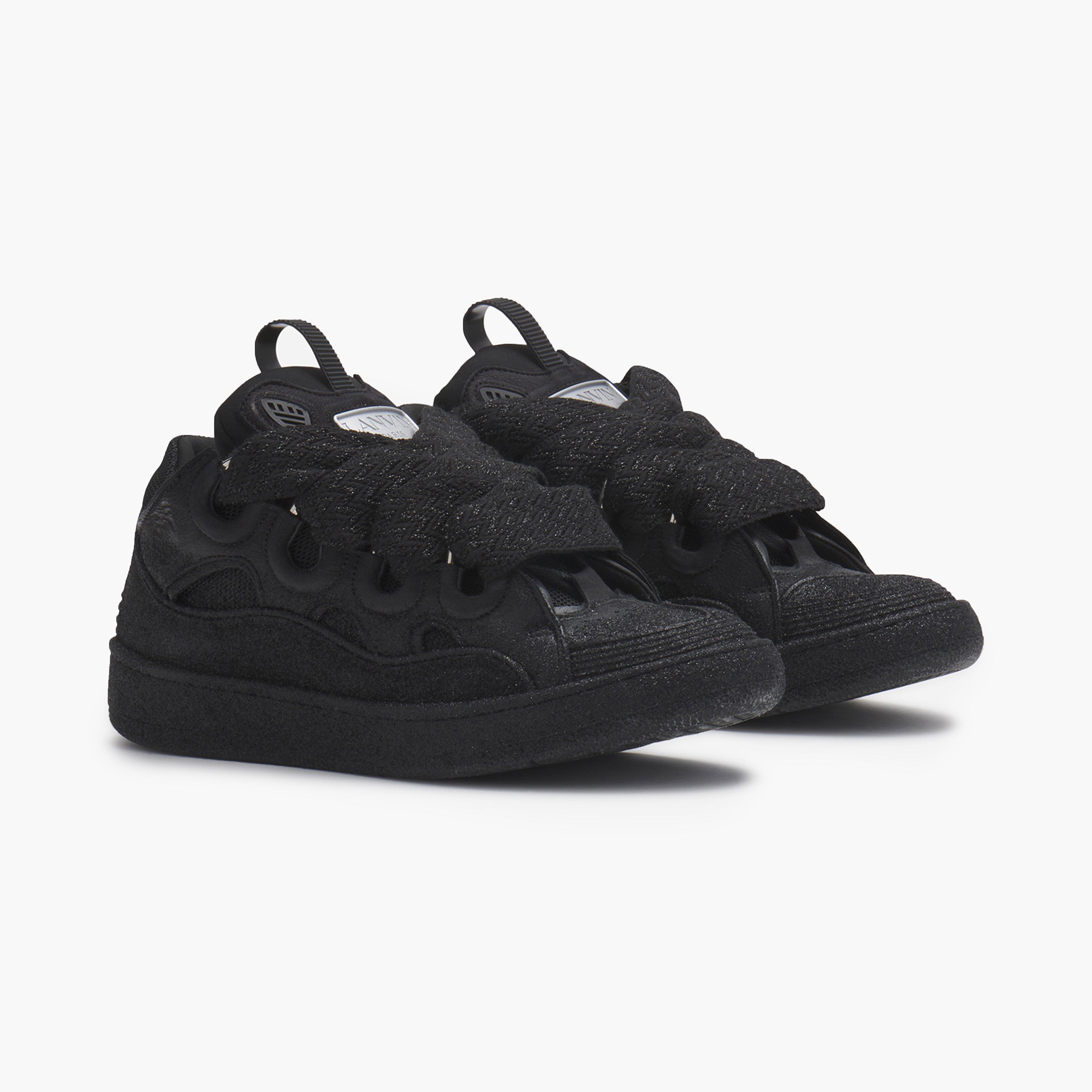 Lanvin Leather Curb Sneaker Strass Black