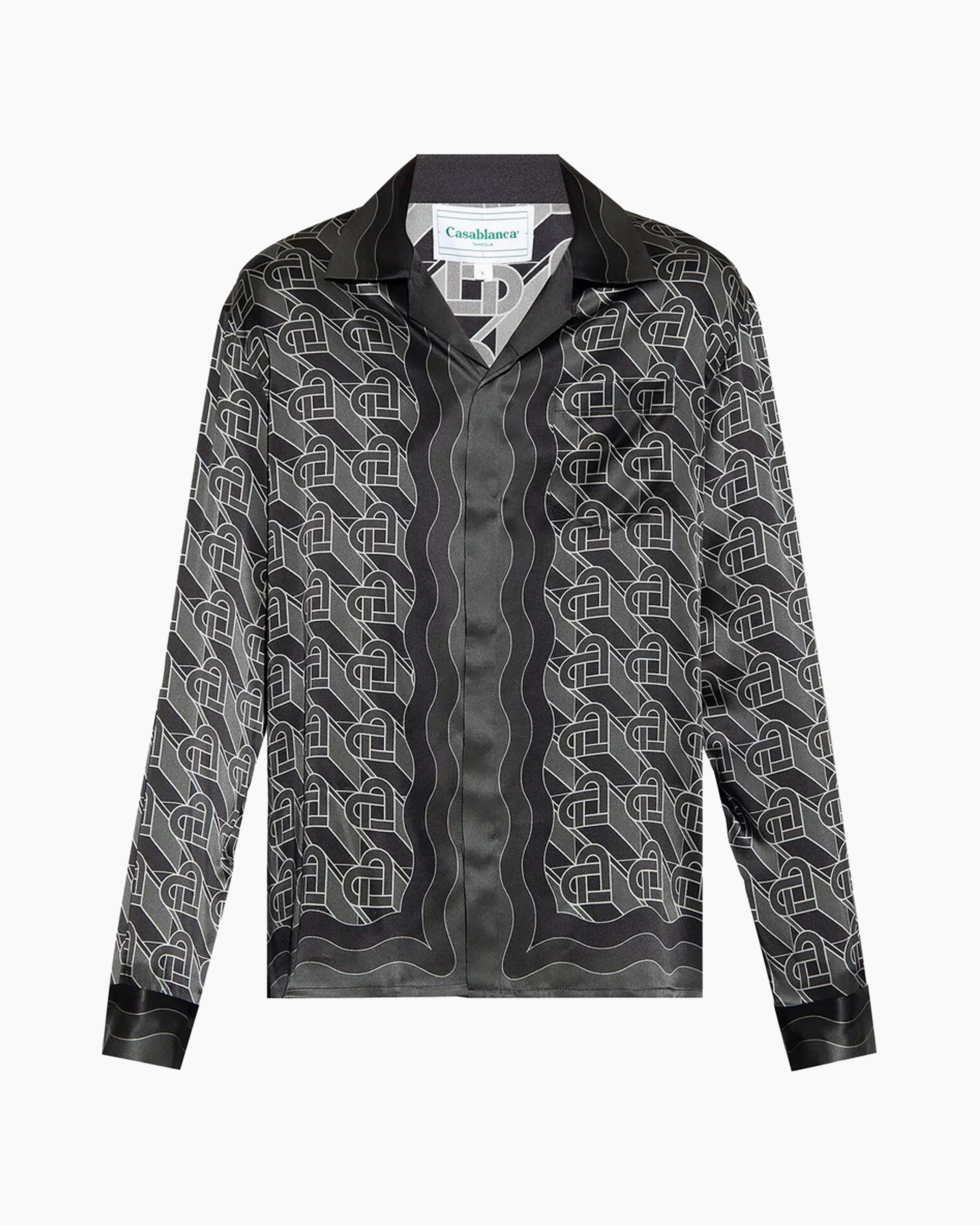 Casablanca Heart Monogram-print Silk Shirt Noir - Dimension Stores