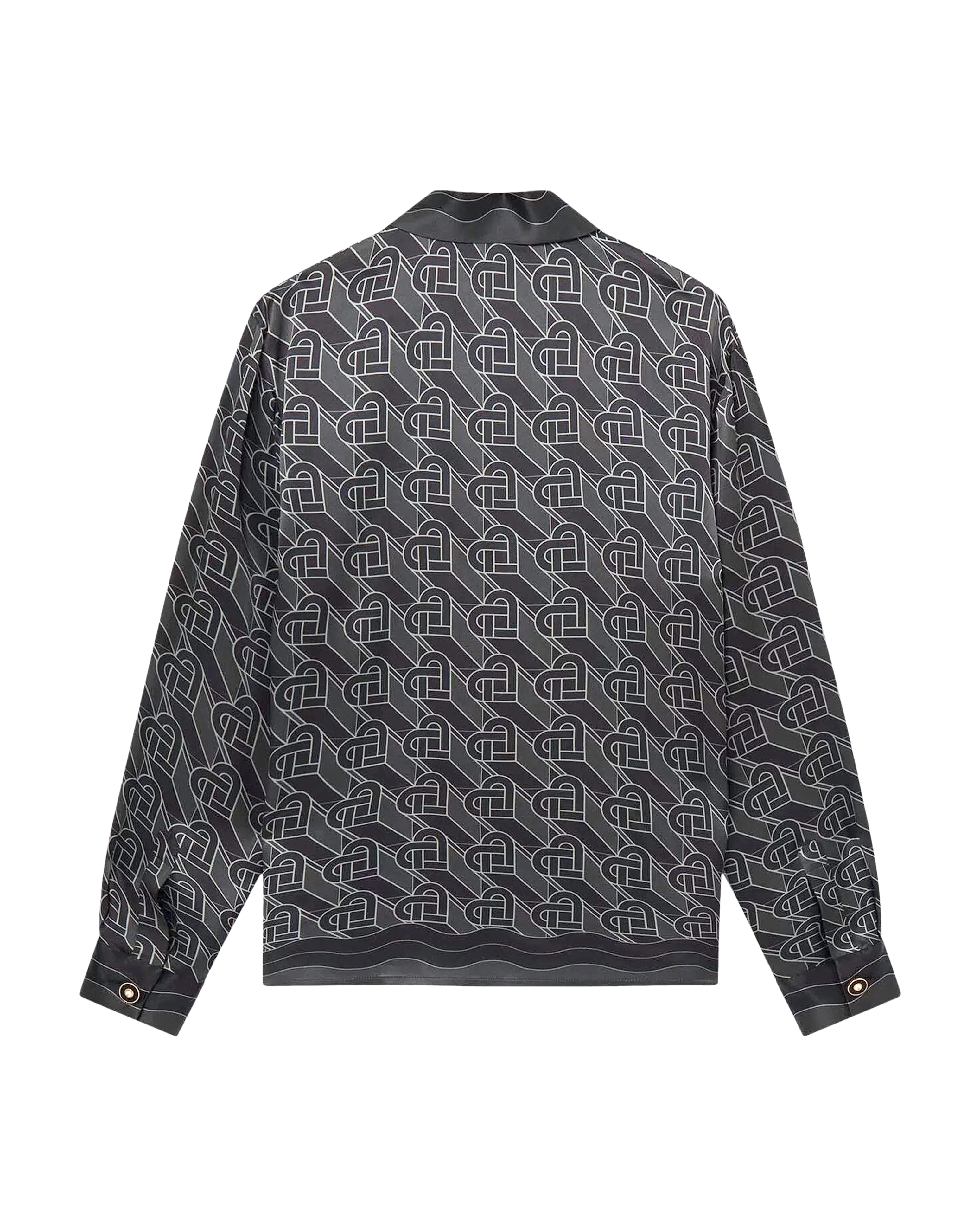 Casablanca Heart Monogram-print Silk Shirt Noir - Dimension Stores
