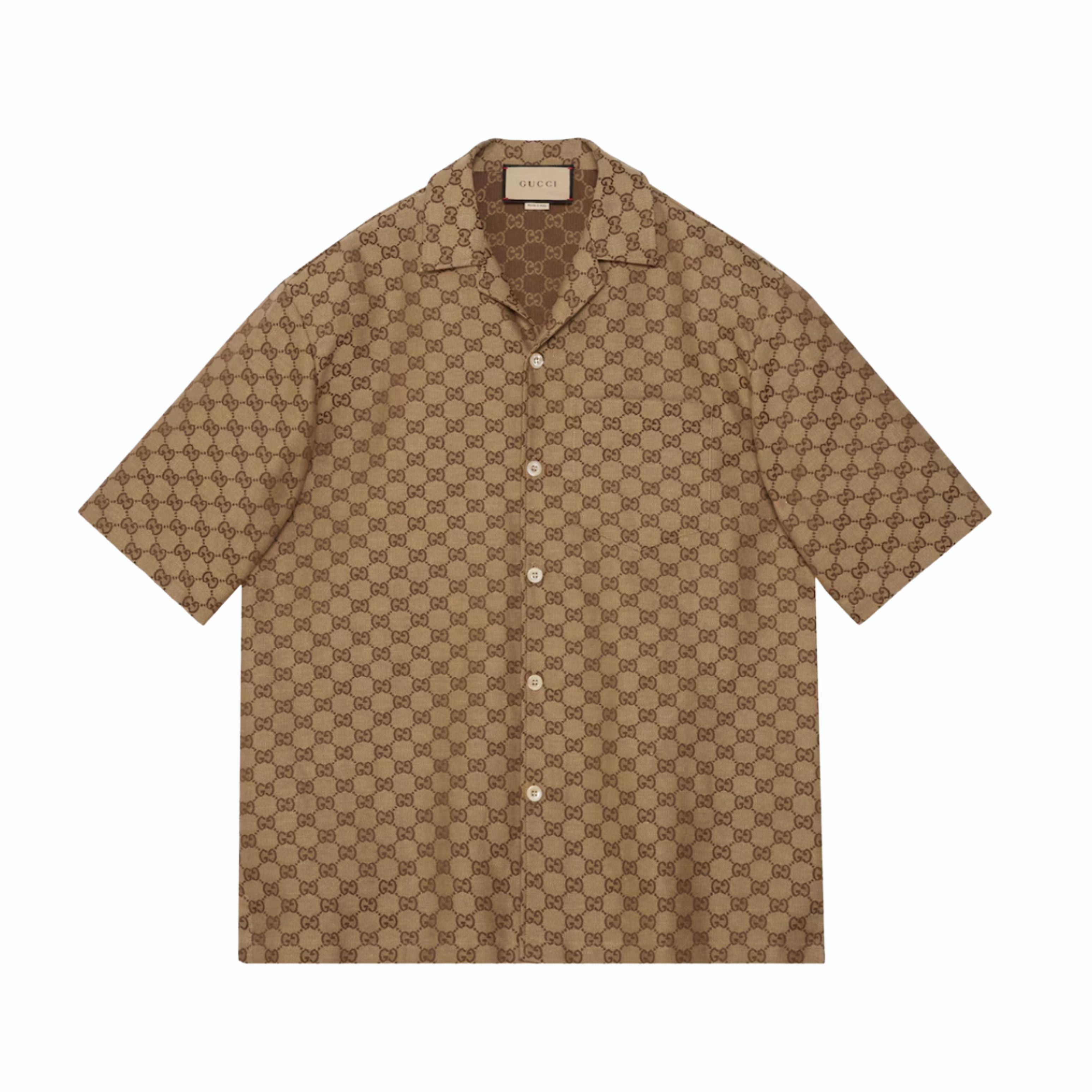 Gucci Chemise en lin GG en camel et ébène