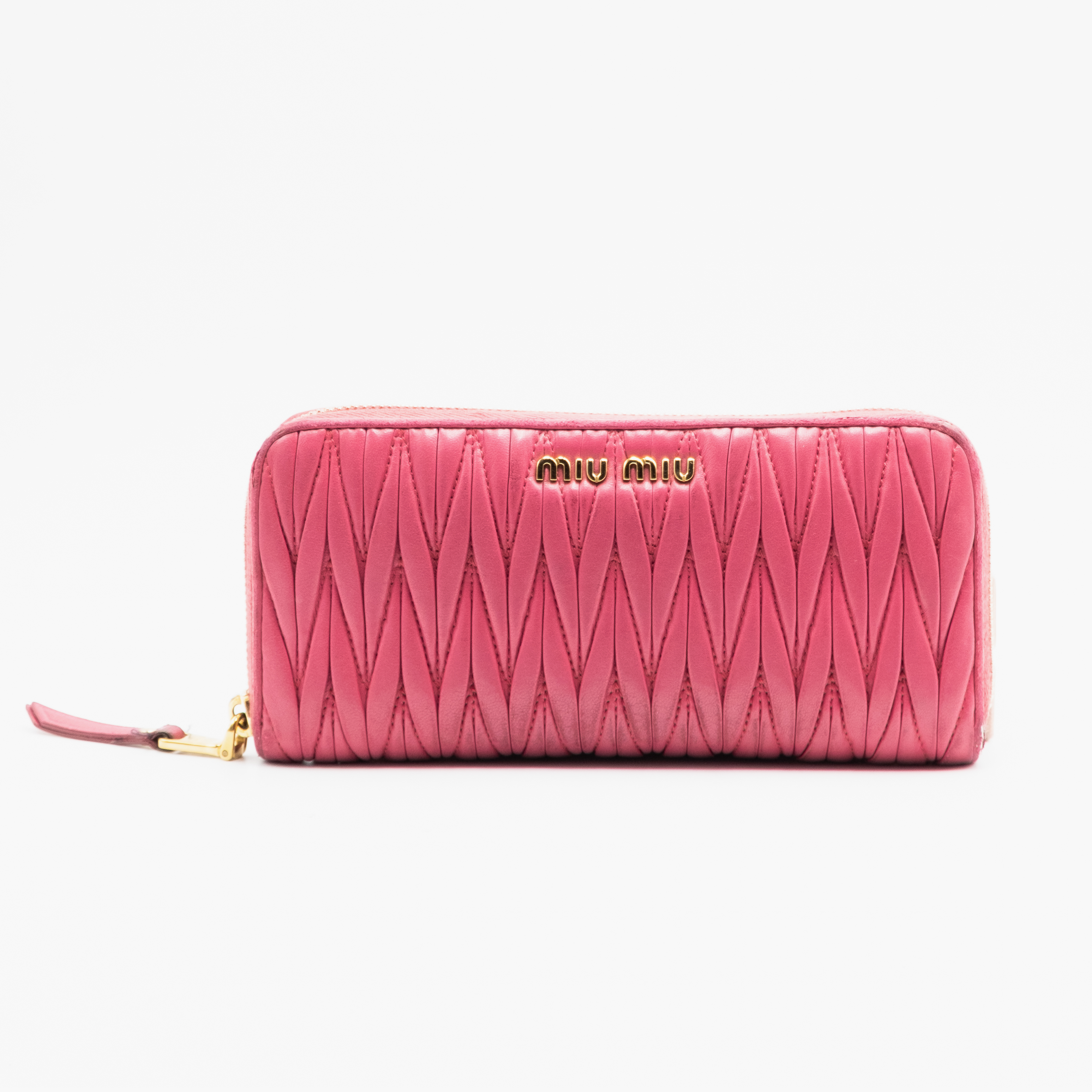 MIU MIU Grand portefeuille en cuir nappa matelassé Rose