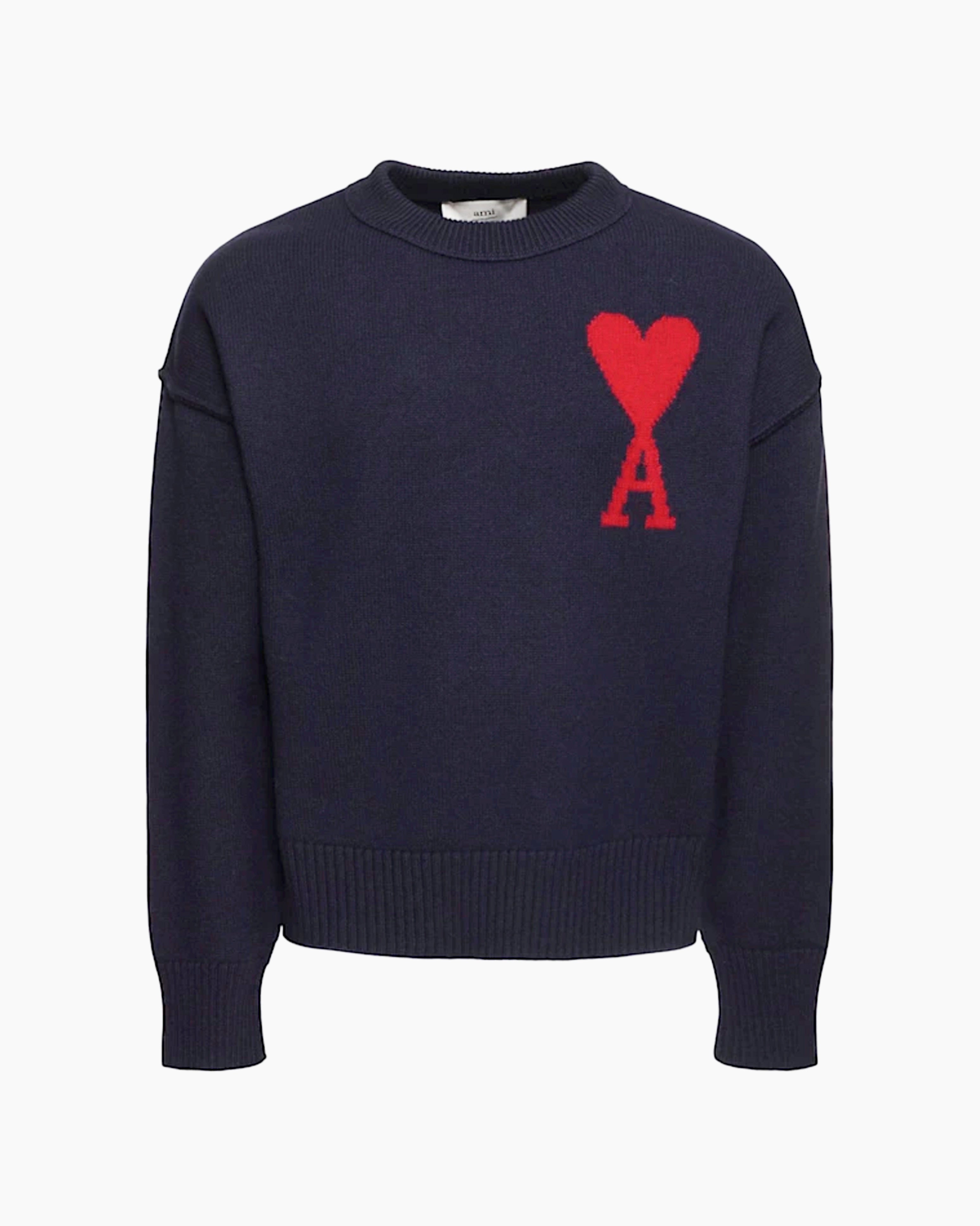 Ami Paris Pull Col Rond Ami de Coeur Bleu Marine - Dimension Stores