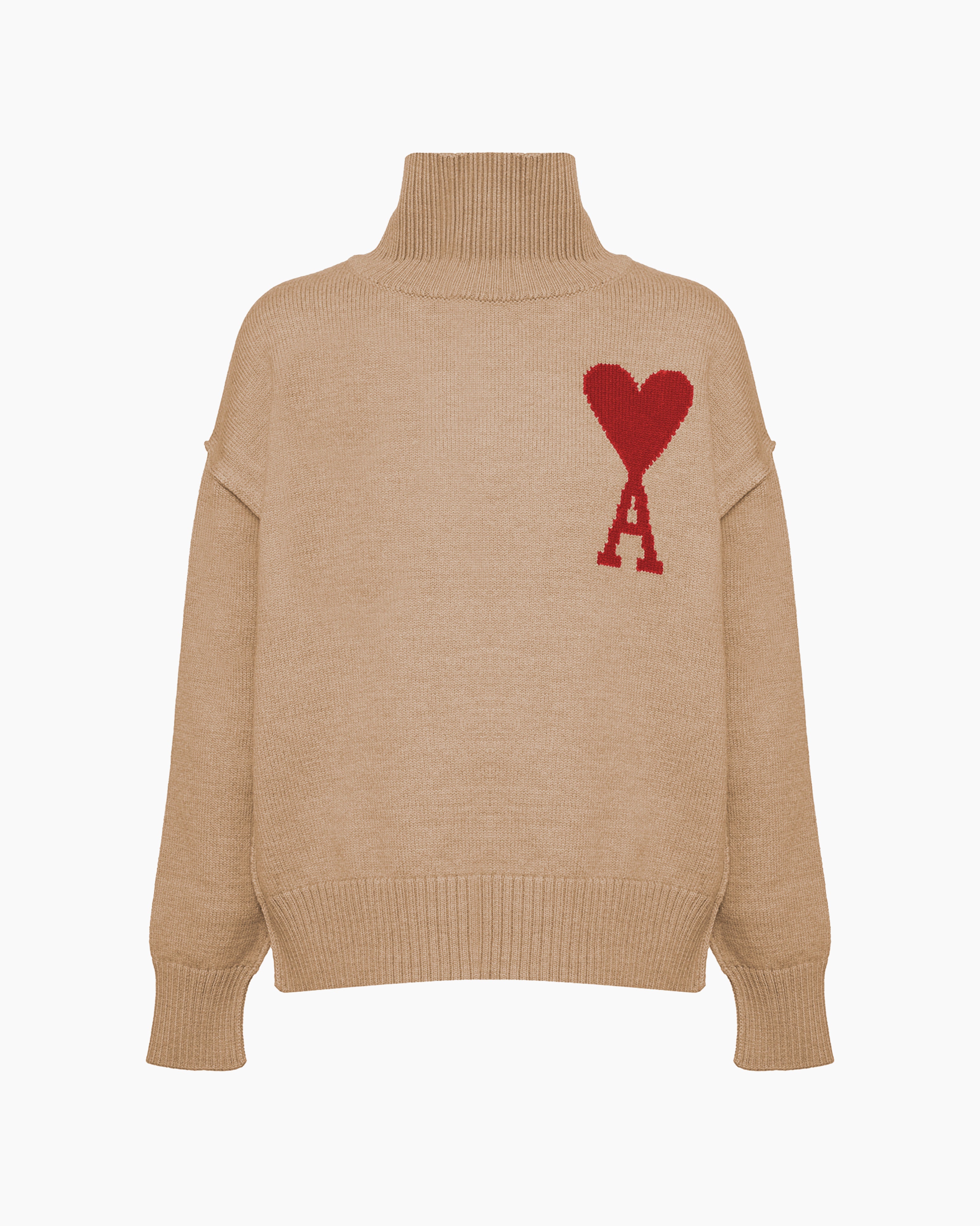 Ami Paris Pull Col Roulé Ami de Coeur Écru - Dimension Stores
