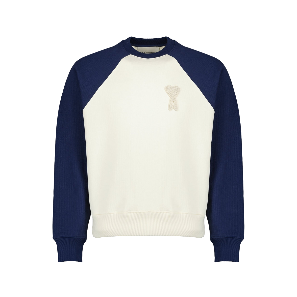 Ami Paris Pull Crewneck Bleu Patch Ami de Coeur Blanc