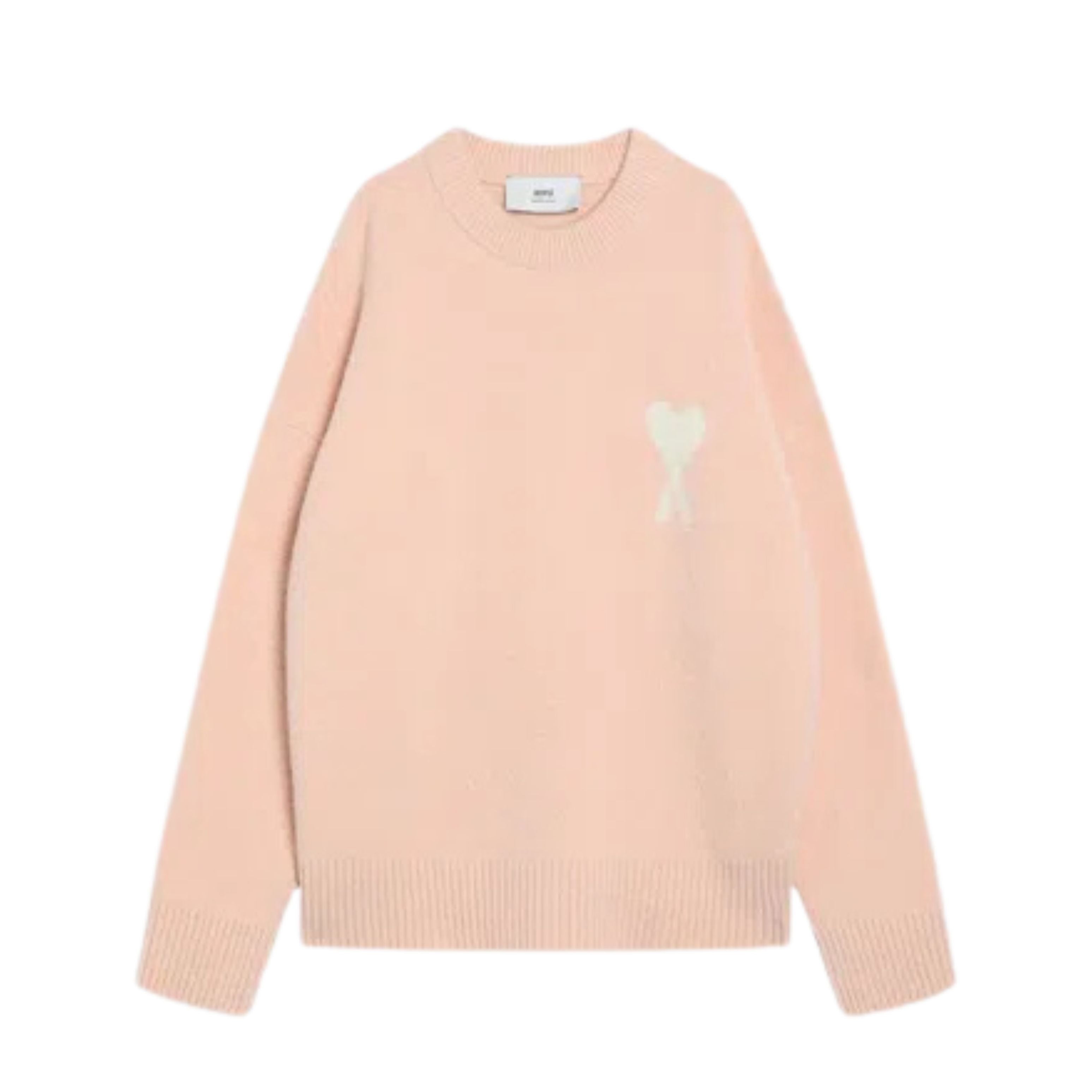 Ami Paris Pull Crewneck Rose Ami de Coeur Blanc