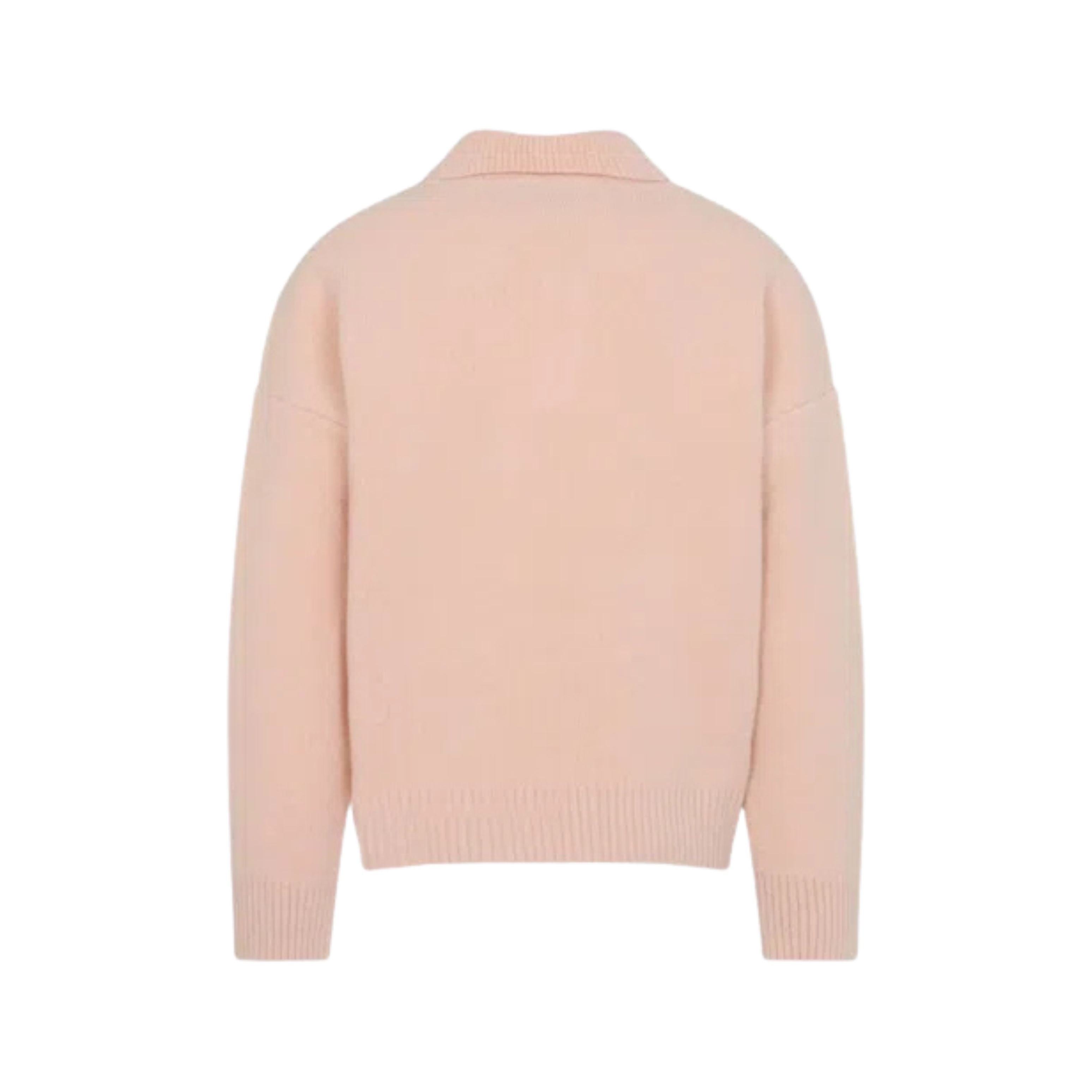 Ami Paris Pull Polo Rose Ami de Coeur Blanc