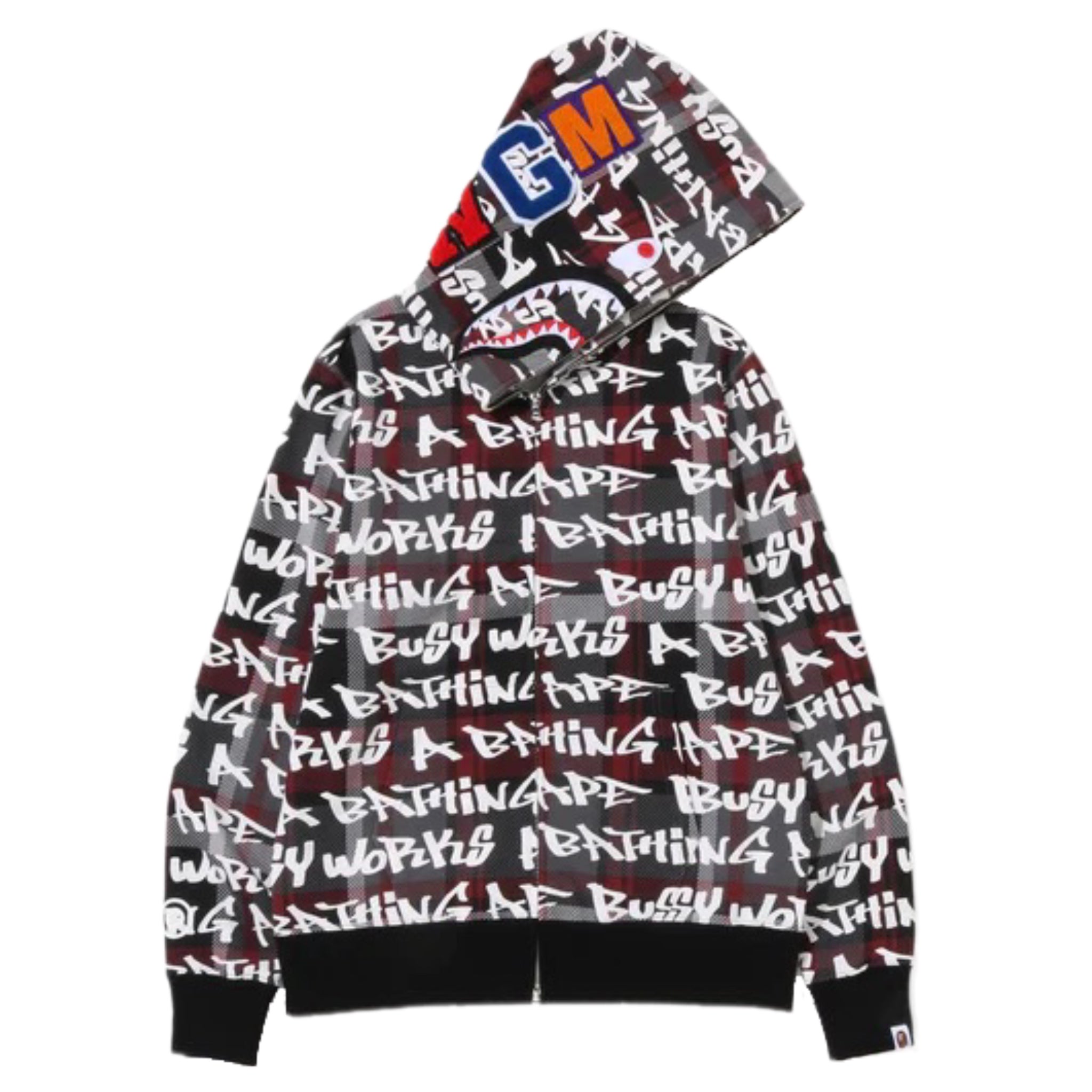 A Bathing Ape Bape Graffiti Check Shark Full Zip Hoodie Black 2022