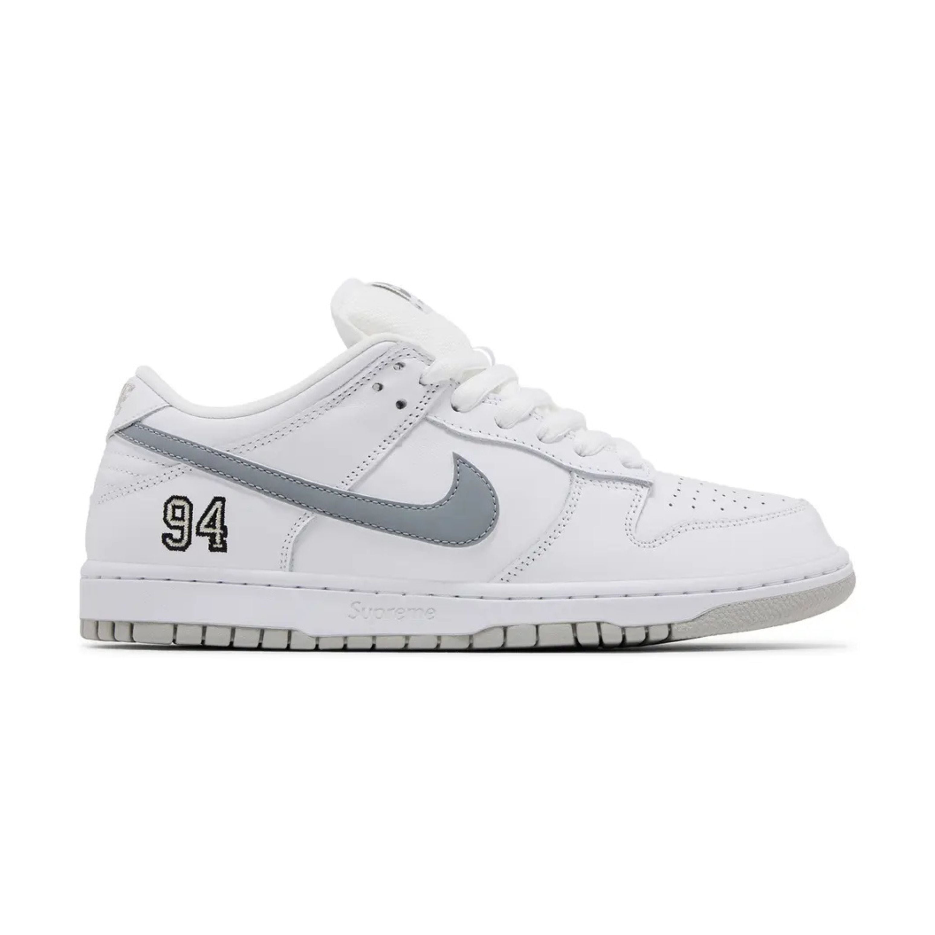 Nike SB Dunk Low Supreme 94 White Metallic Silver
