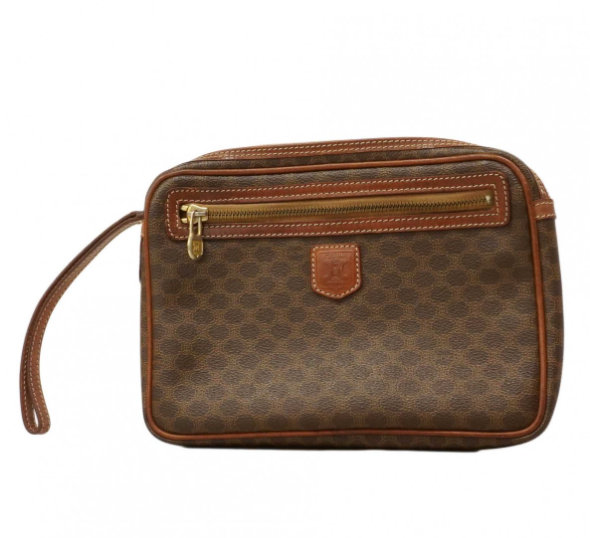 Pochette Céline Macadam PVC marron ferrures dorées