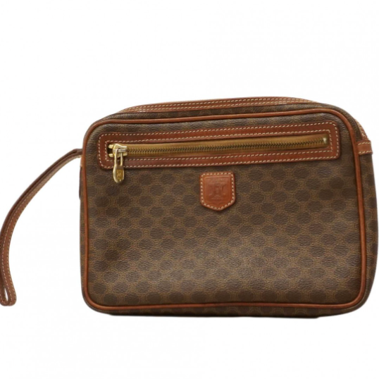 Pochette Céline Macadam PVC marron ferrures dorées