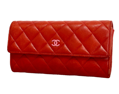 Portefeuille long Chanel Matelassé agneau rouge
