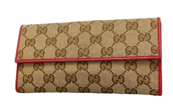 Portefeuille long Gucci GG Canvas beige rouge