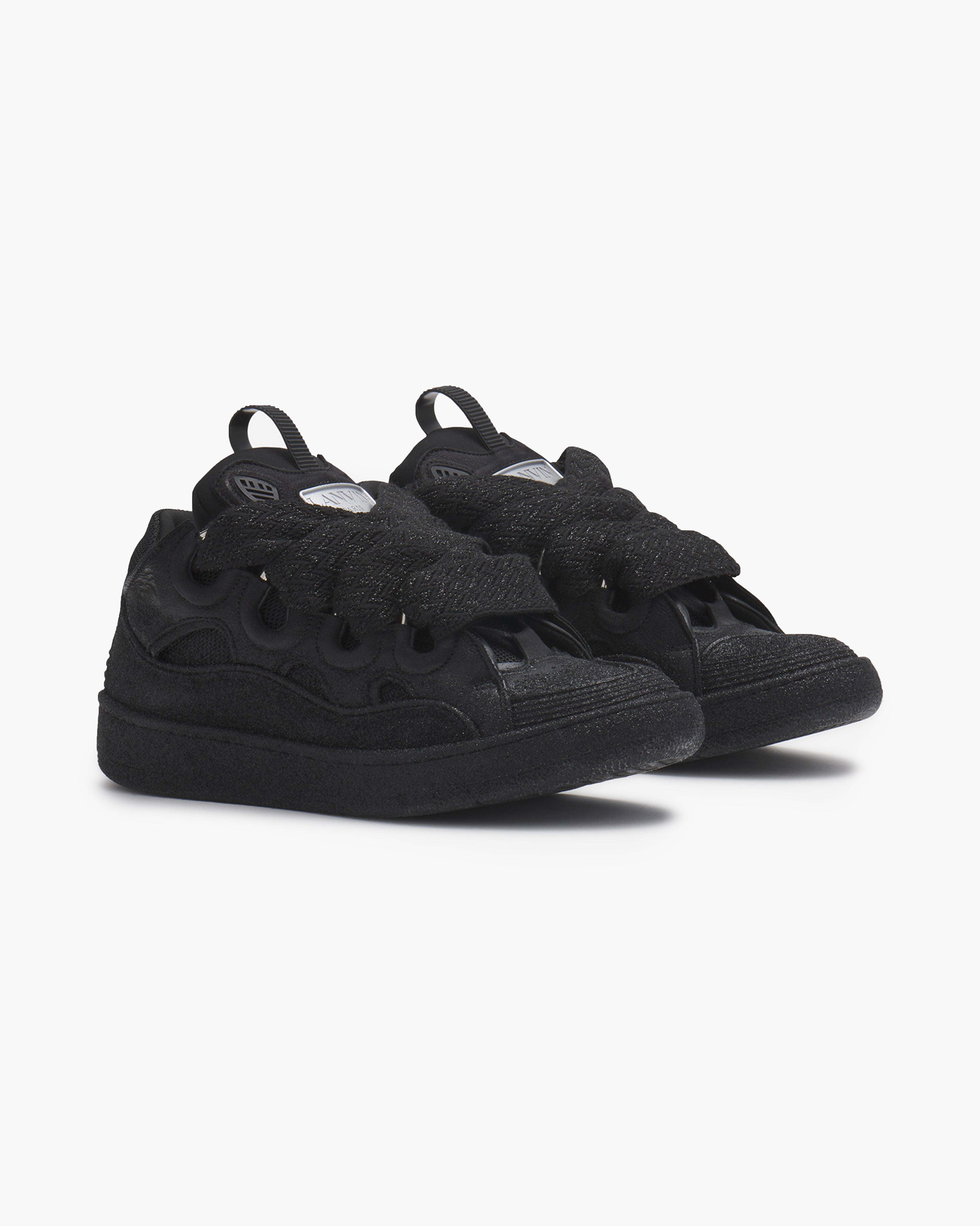 Lanvin Leather Curb Sneaker Strass Black