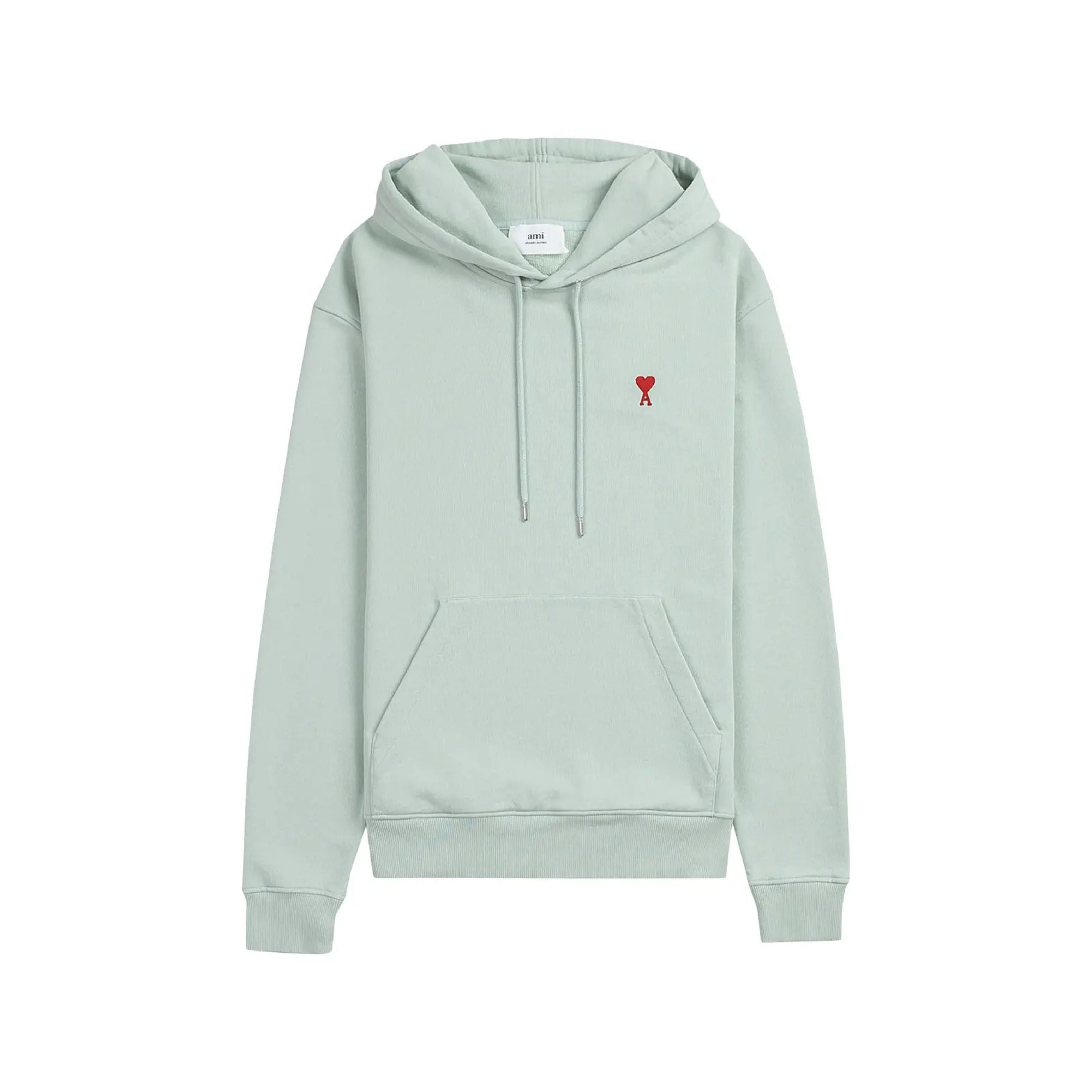 Ami Paris Hoodie Vert Pale Ami de Coeur Rouge
