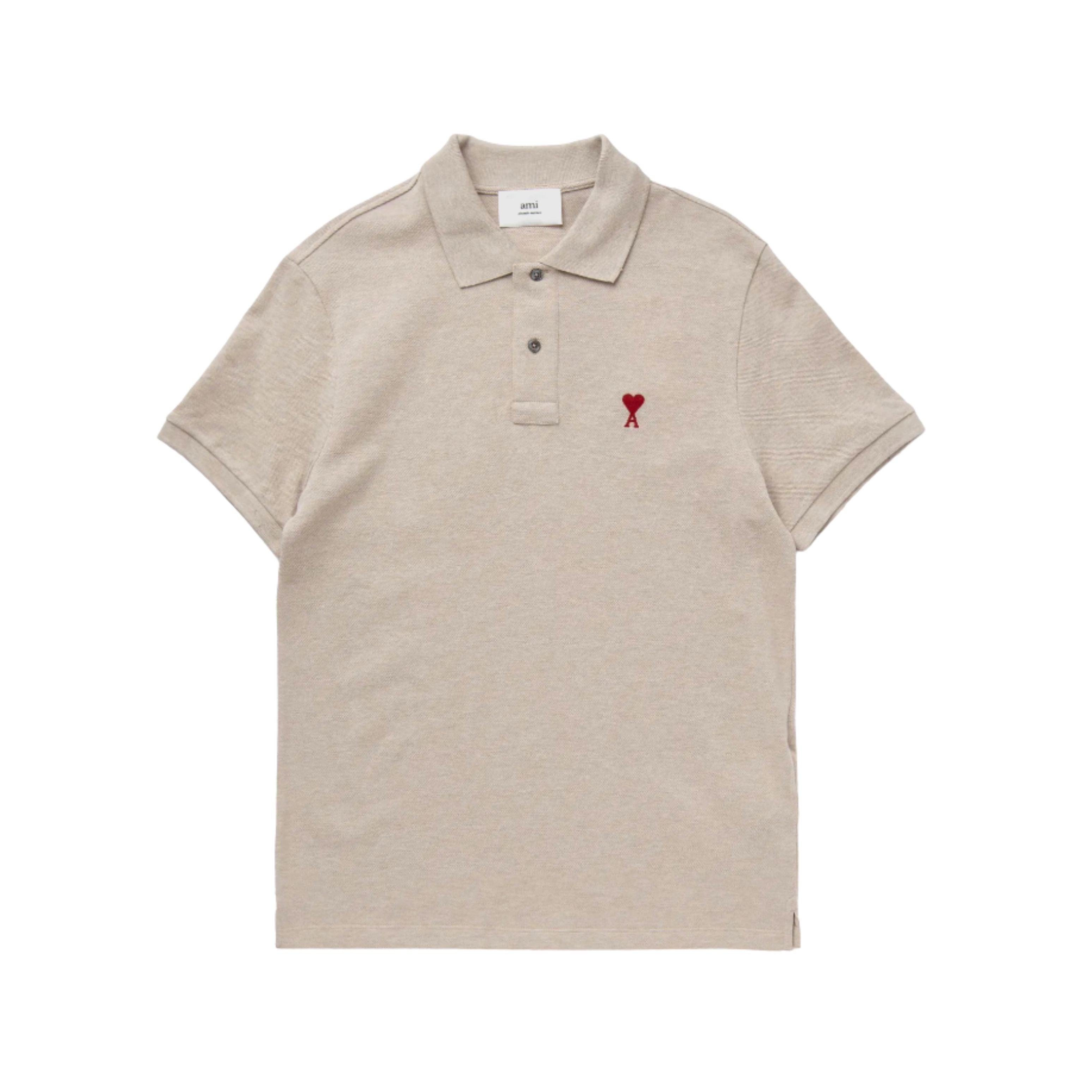 Ami Paris Polo Beige Ami de Coeur Rouge