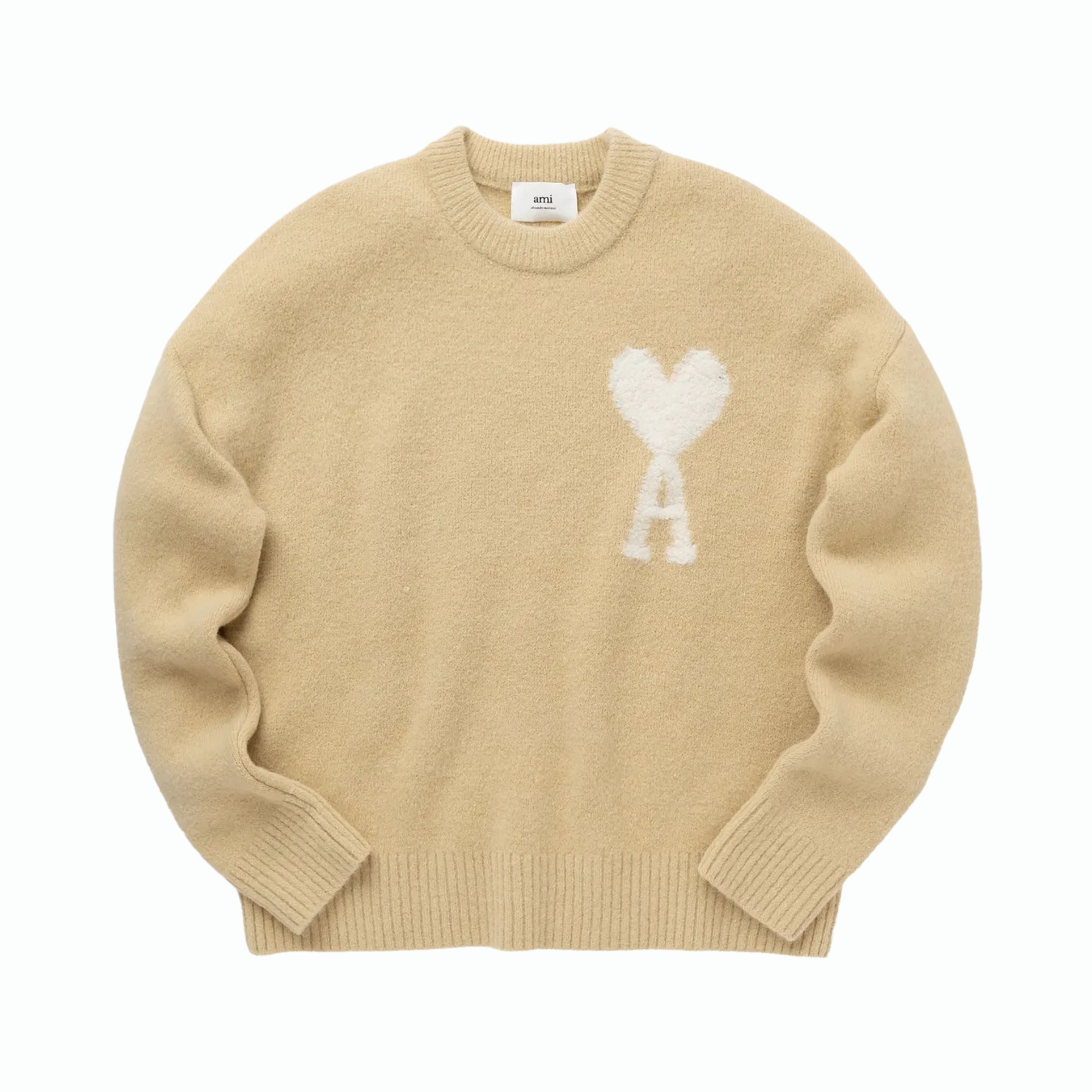 Ami Paris Pull Col Rond Ami de Coeur Crème