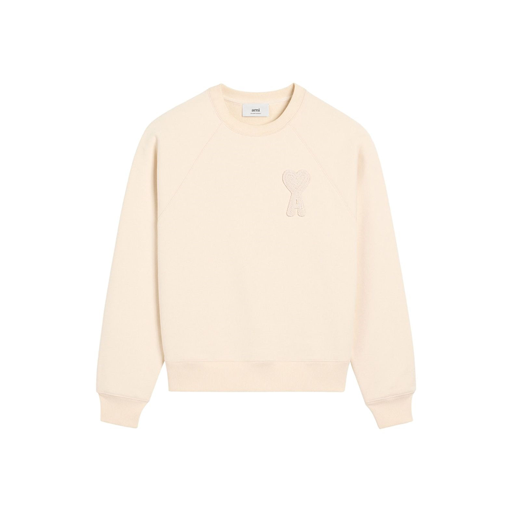 Ami Paris Pull Crewneck Beige Patch Ami de Coeur Beige