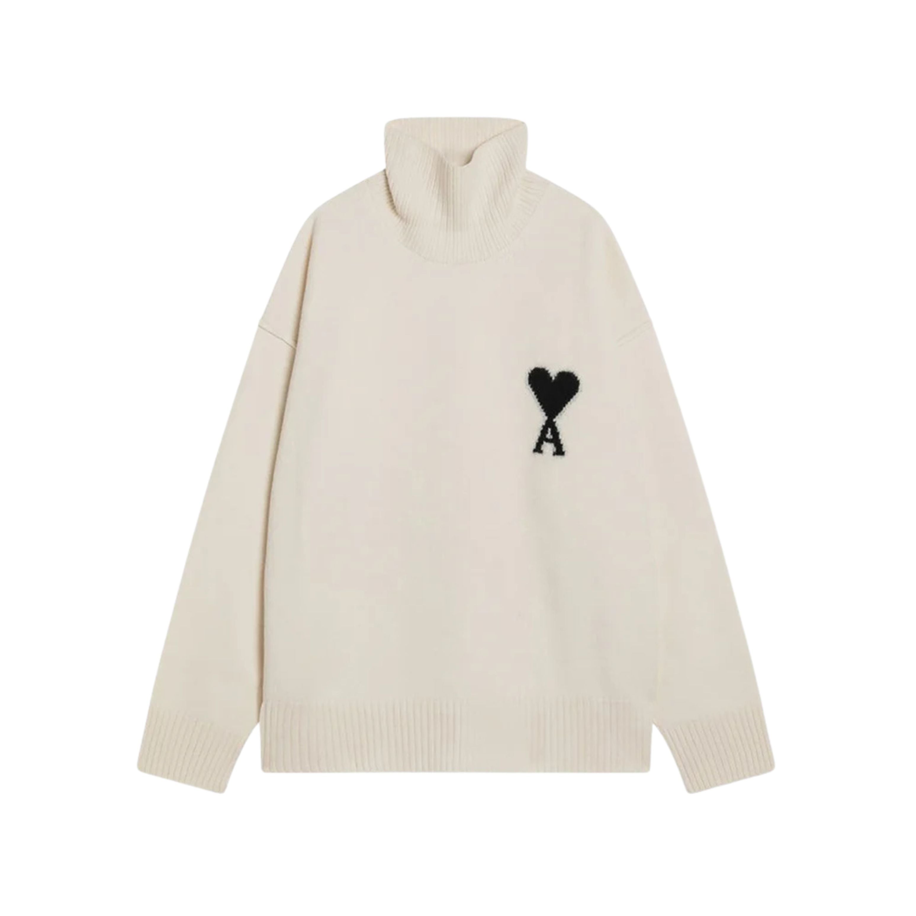 Ami Paris Pull Crewneck col roulé Blanc Ami de Coeur Noir