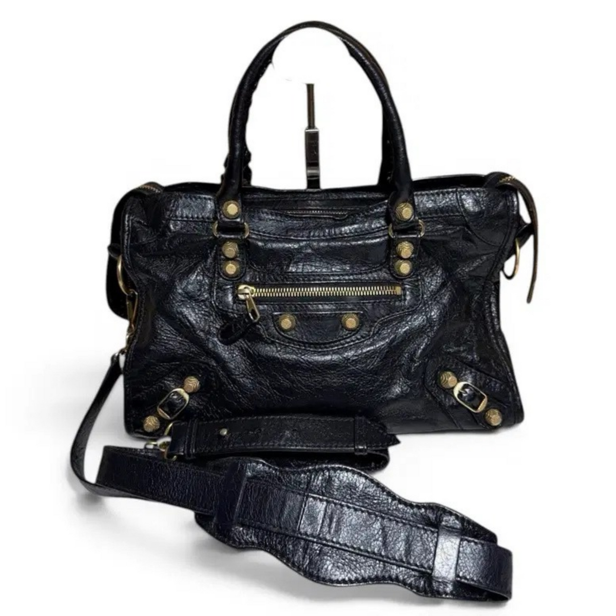 Balenciaga Sac a Main Black Leather City Finition doree