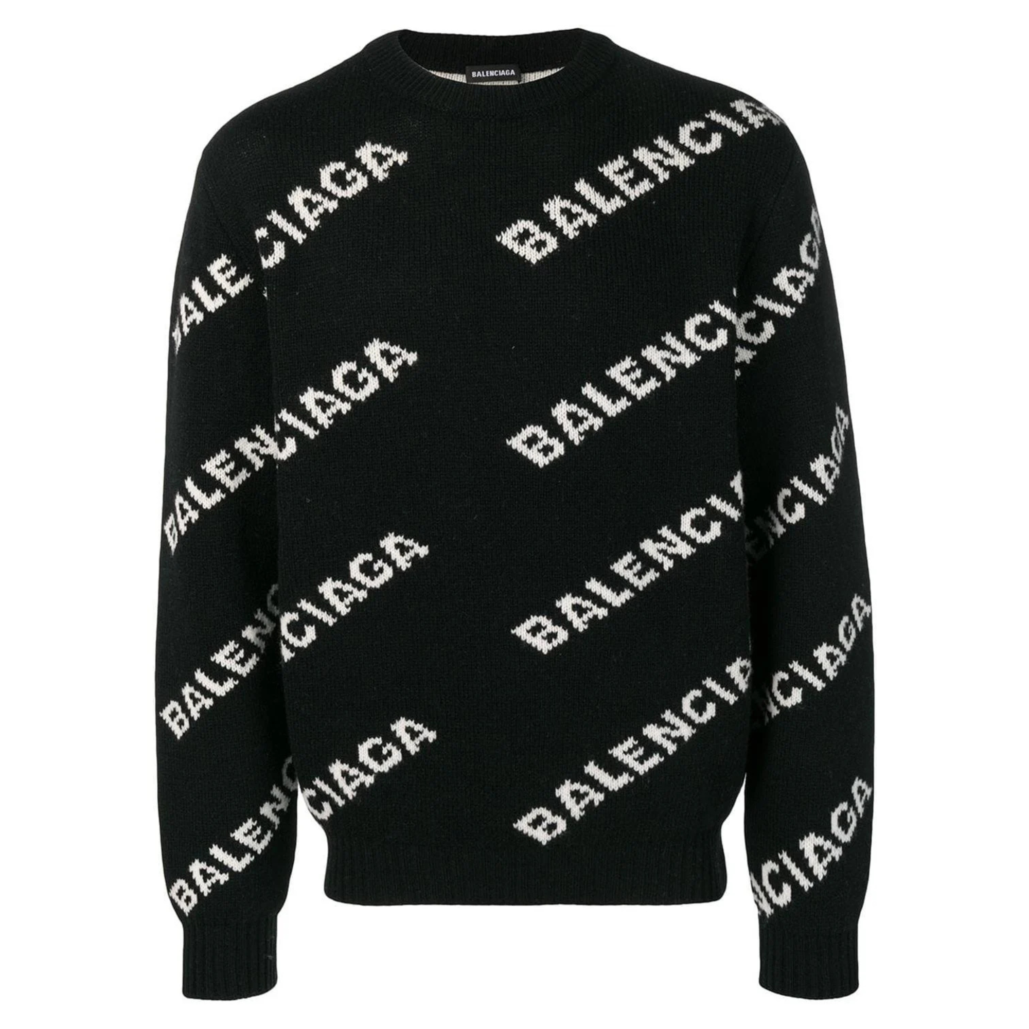 Balenciaga Wool All Over Print Sweater Black