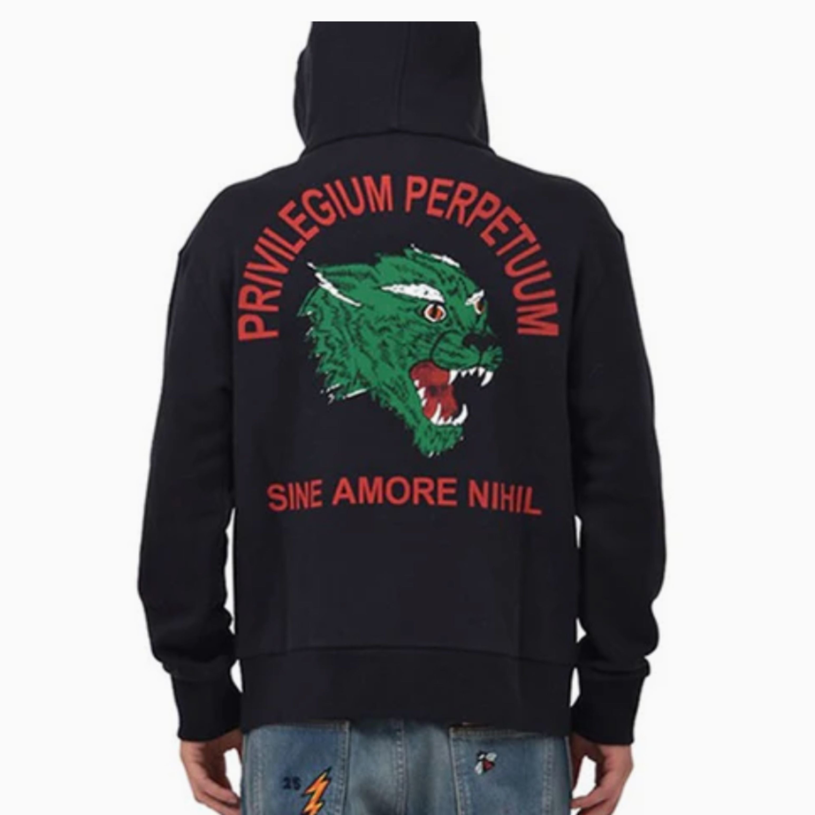 Gucci Gucci Logo Pattern hooded Zipper Hoodie Black