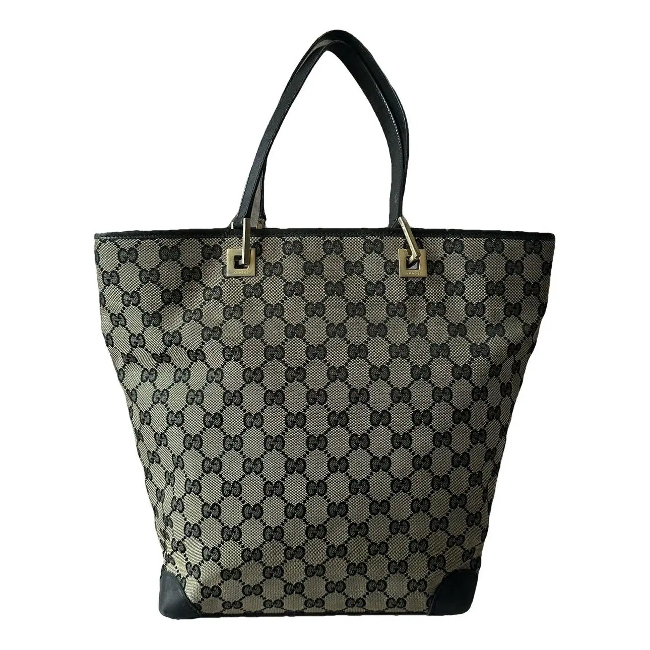 Gucci Sac cabas cuir et toile noir GG canvas