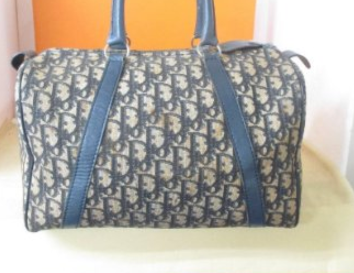 Mini boston vintage Dior Trotter bleu marine