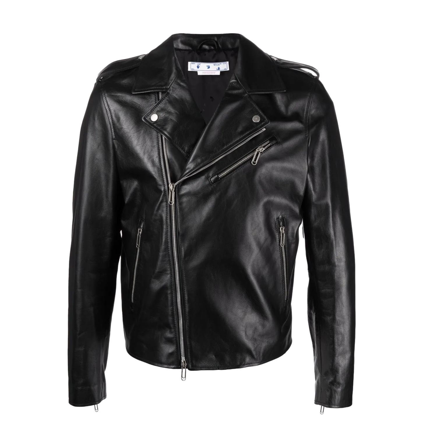 Off-White - Leather biker jacket Back Print