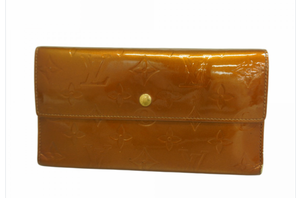 ortefeuille long Louis Vuitton Vernis Porte-Trésor International bronze