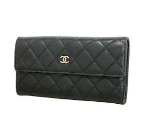 Portefeuille long Chanel Matelassé cuir agneau noir