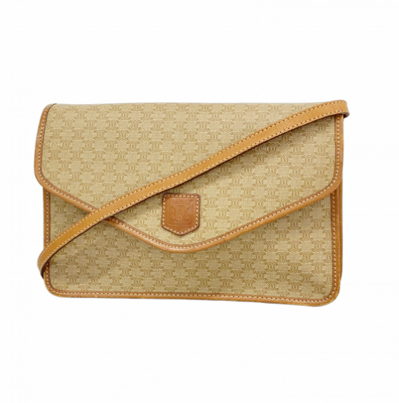 Sac à bandoulière Céline Macadam PVC marron, garnitures dorées