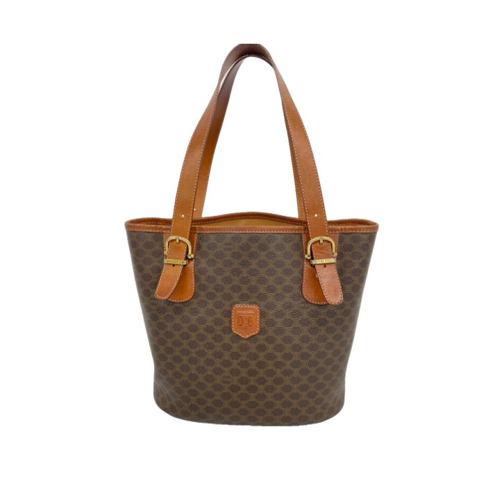 Sac cabas Céline Macadam PVC marron ferrures dorées