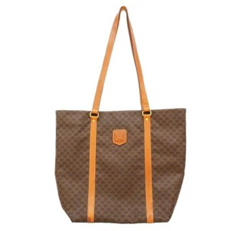 Sac cabas Céline Macadam PVC marron, garnitures dorées