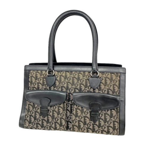 Sac cabas Christian Dior Trotter toile noir beige