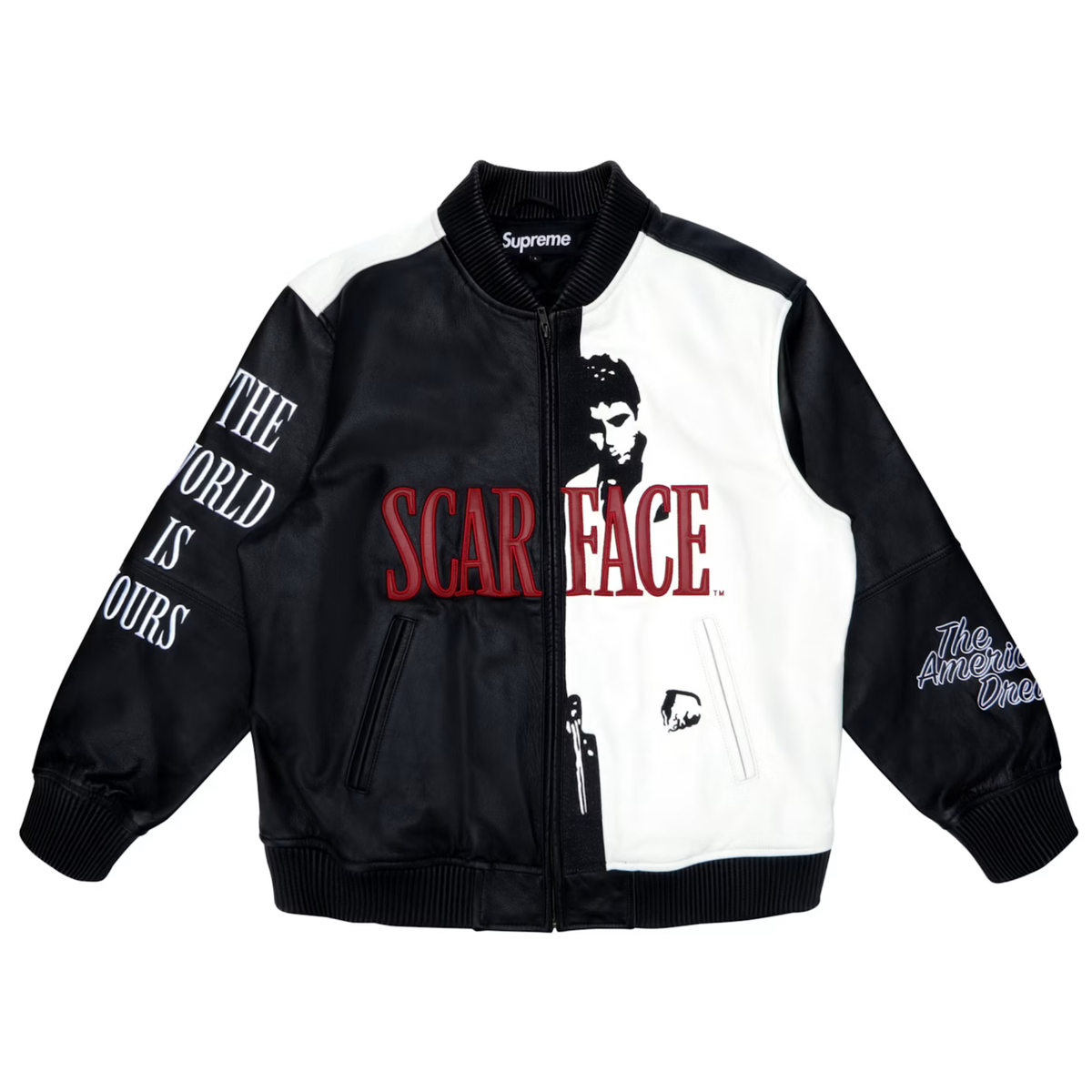 Supreme Scarface Embroidered Leather Jacket Black
