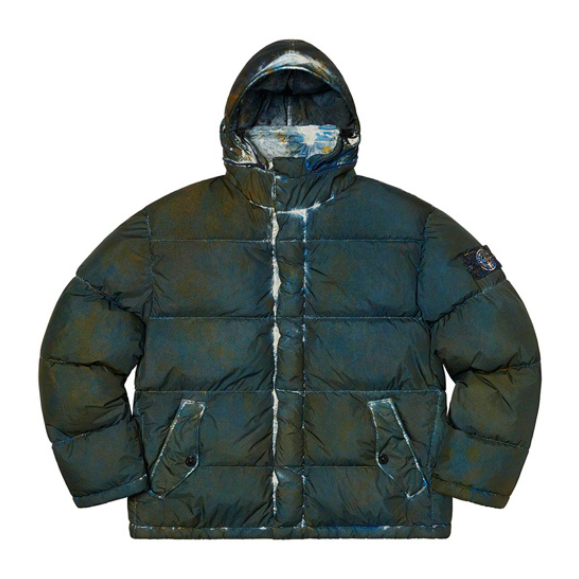 Supreme x Stone Island Painted Camo Crinkle Down Jacket Dark Teal